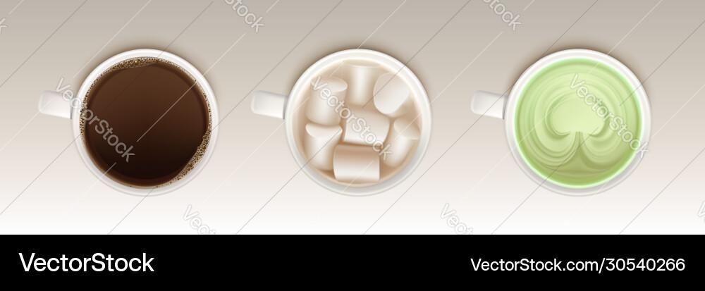 Coffee, Matcha & Cocoa with Marshmallows Vector Image