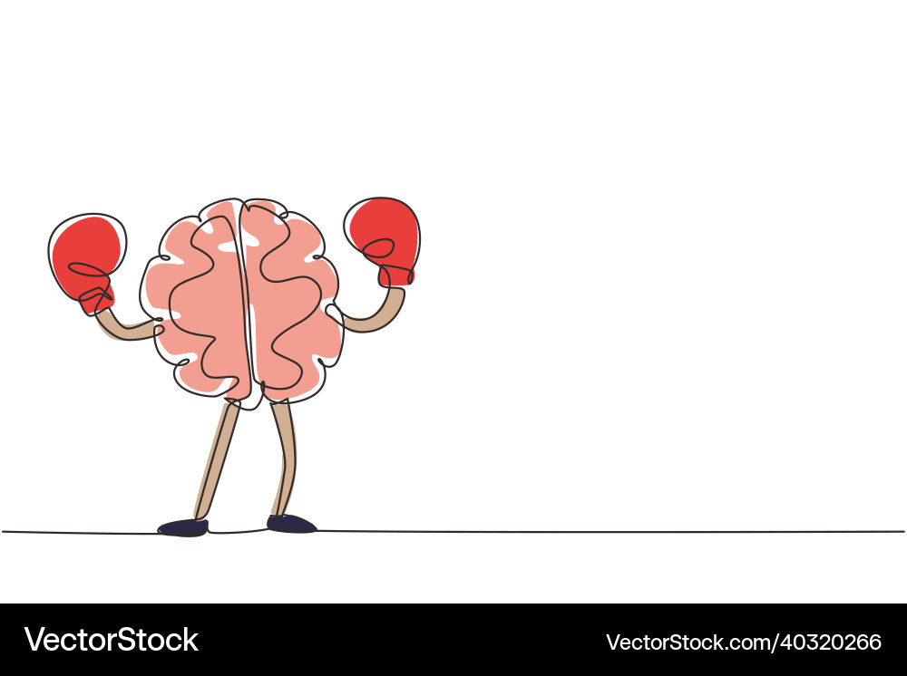Continuous one line drawing brain with boxing Vector Image