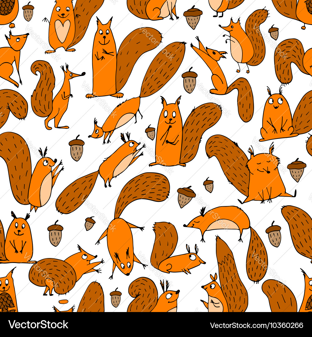 Funny squirrel with nut seamless pattern for your Vector Image