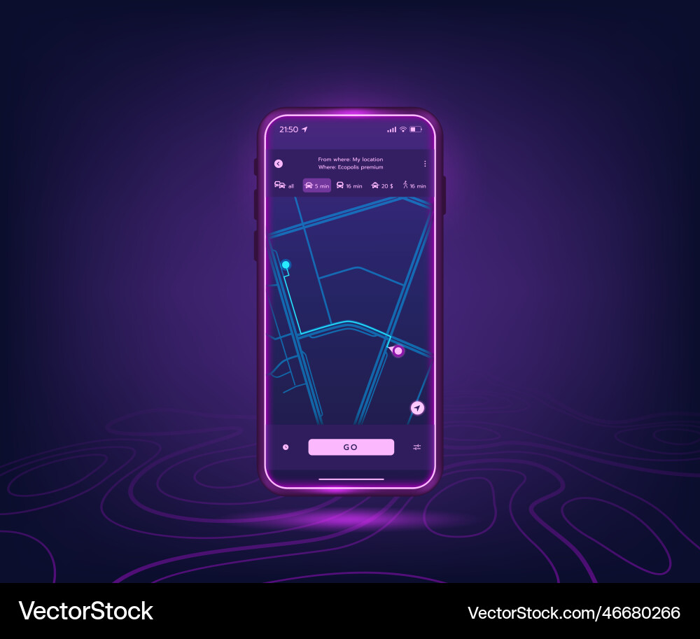 Gps map app mobile navigator ui phone screen vector image