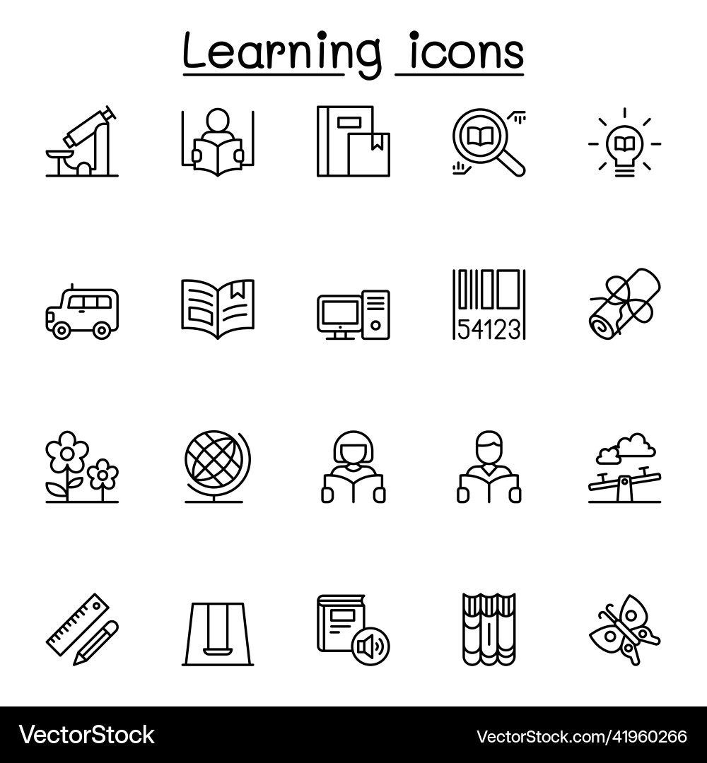 Learning icon set in thin line style Learning icon set in thin line style vector image