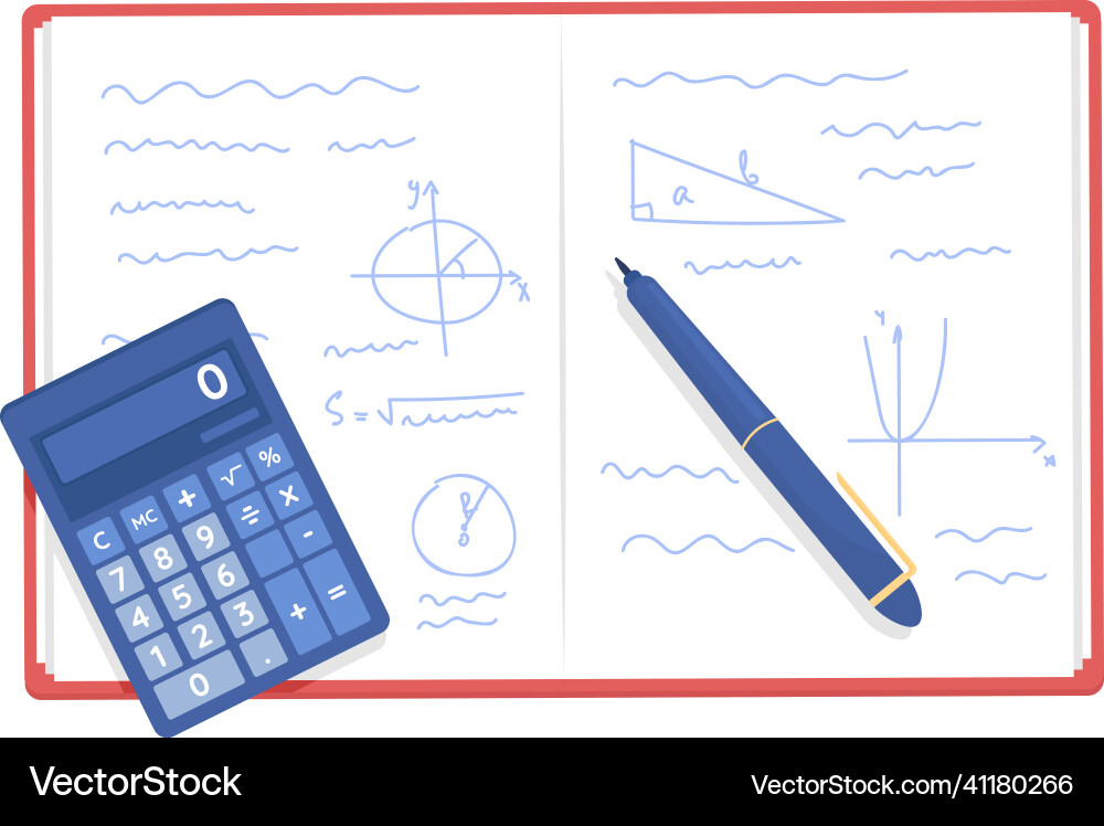 Open textbook with math semi flat color object Open textbook with math semi flat color object vector image