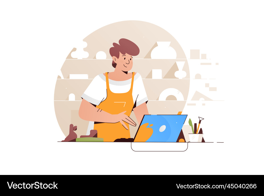 Seller working in hardware store at cashpoint vector image