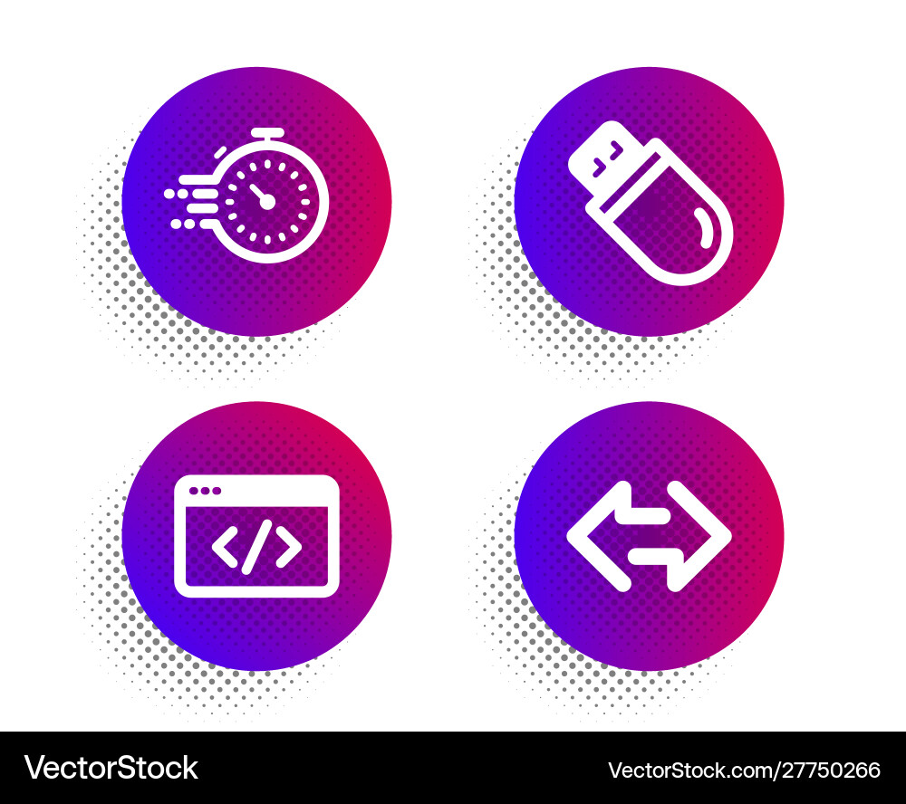 Seo script timer and usb stick icons set sync Seo script timer and usb stick icons set sync vector image