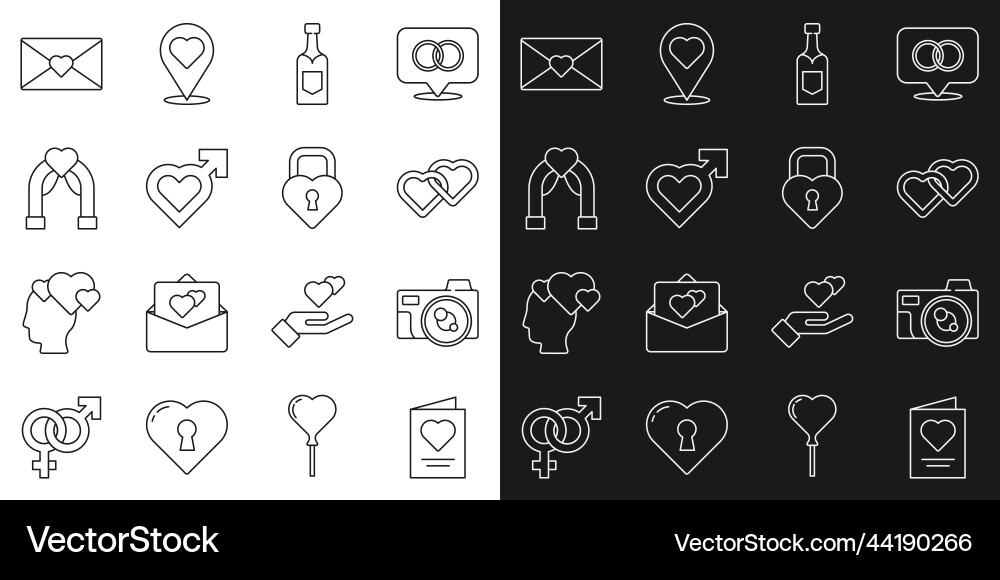 Set line greeting card photo camera two linked Set line greeting card photo camera two linked Vector Image