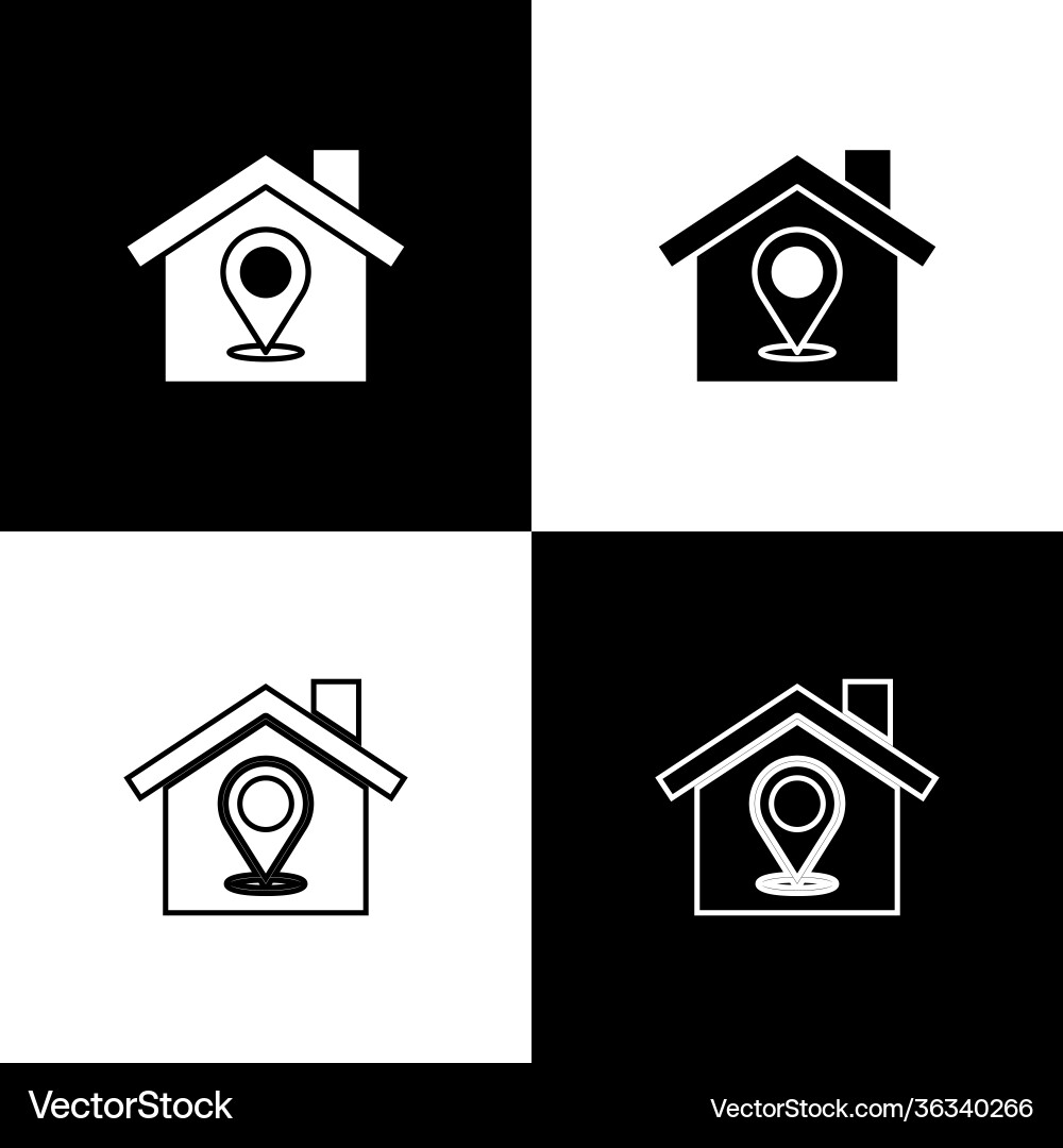 Set map pointer with house icon isolated on black Vector Image