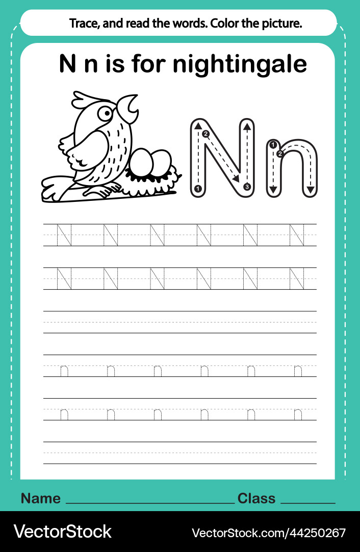Alphabet n exercise with cartoon vocabulary Alphabet n exercise with cartoon vocabulary vector image