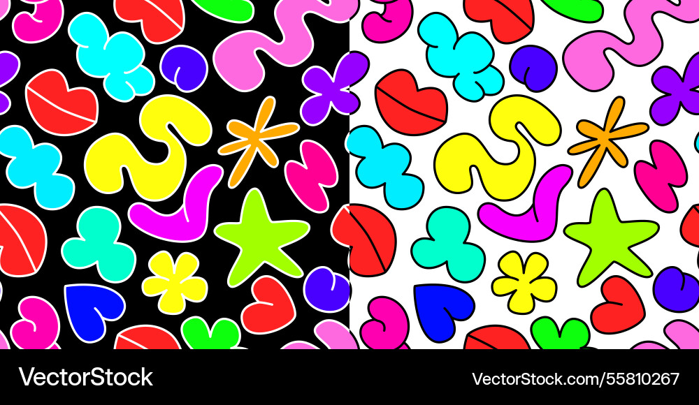 Bright playful set of seamless patterns Bright playful set of seamless patterns Vector Image