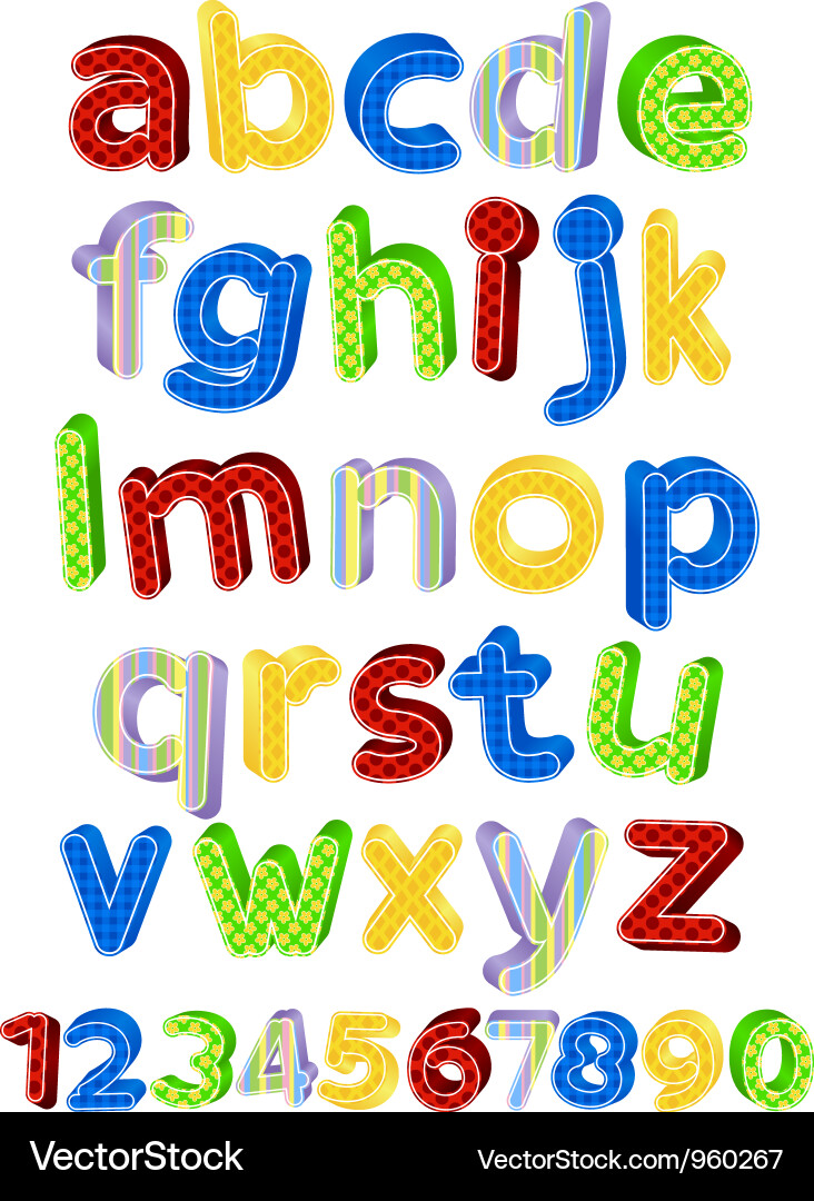 Colorful Alphabet and Number Set Vector Image