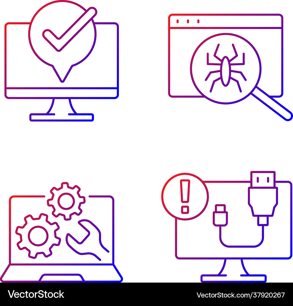 Computer diagnostics gradient linear icons set Vector Image