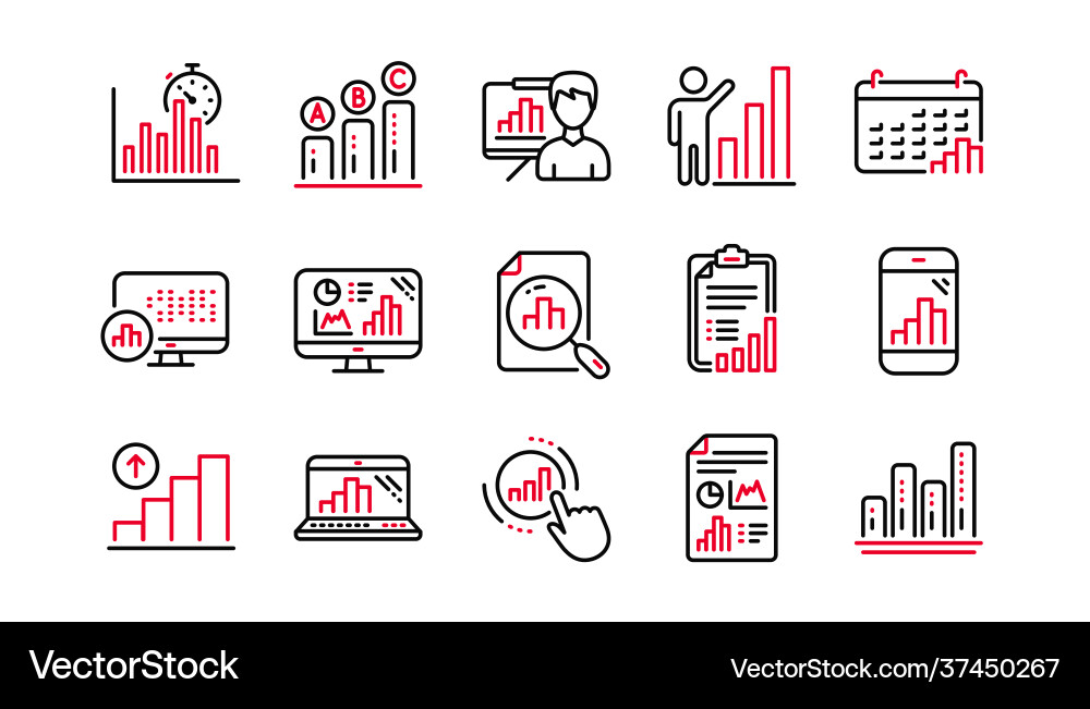 Graph line icons charts and graphs presentation vector image