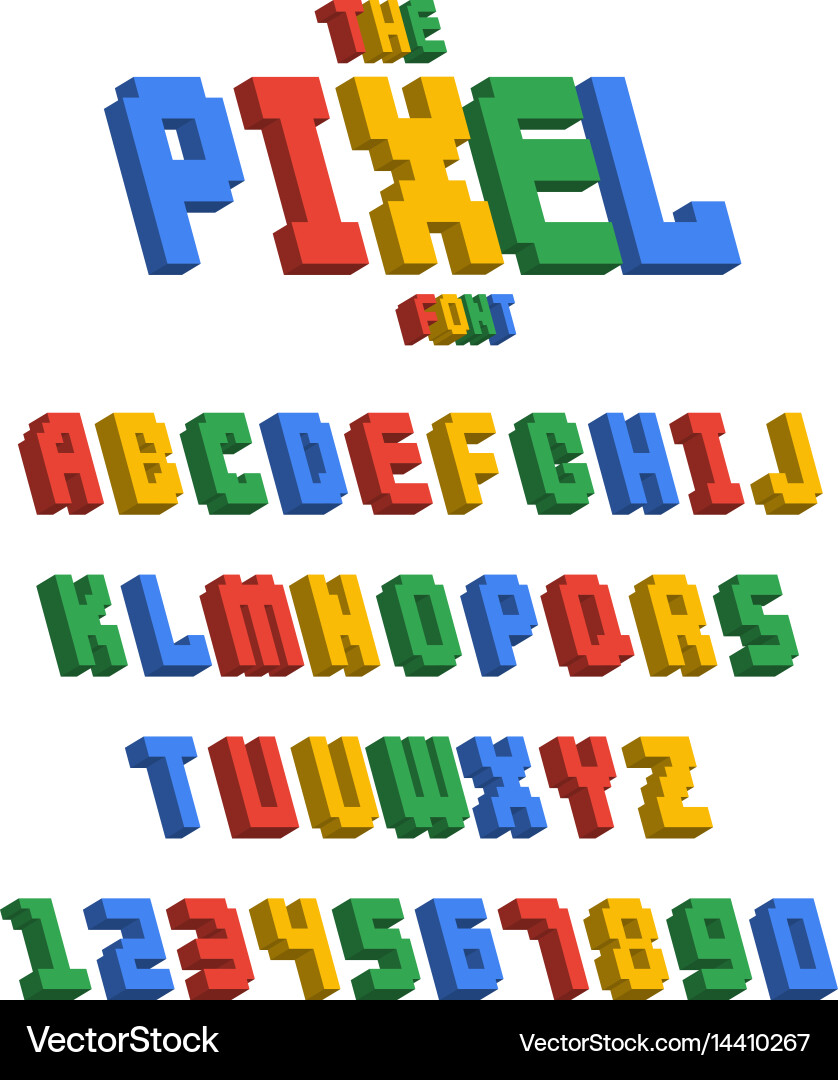 Pixel retro font video computer game design 8 bit Vector Image