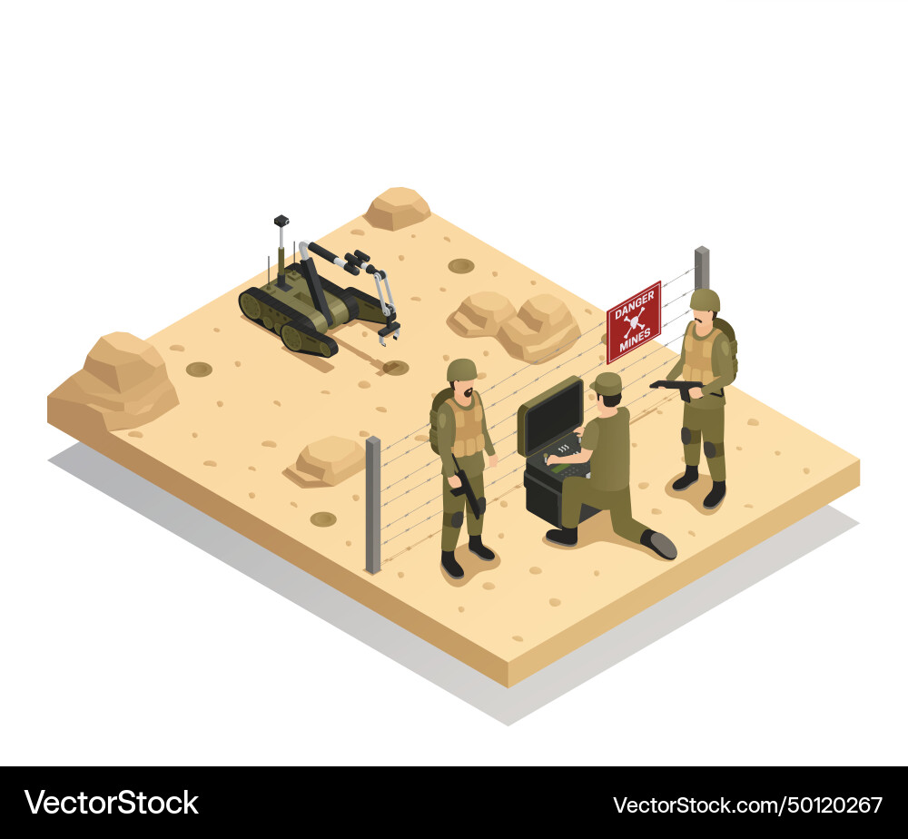 Robots sapper isometric composition Vector Image