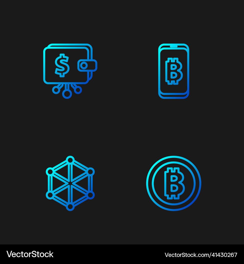 Set line bitcoin blockchain technology Set line bitcoin blockchain technology vector image