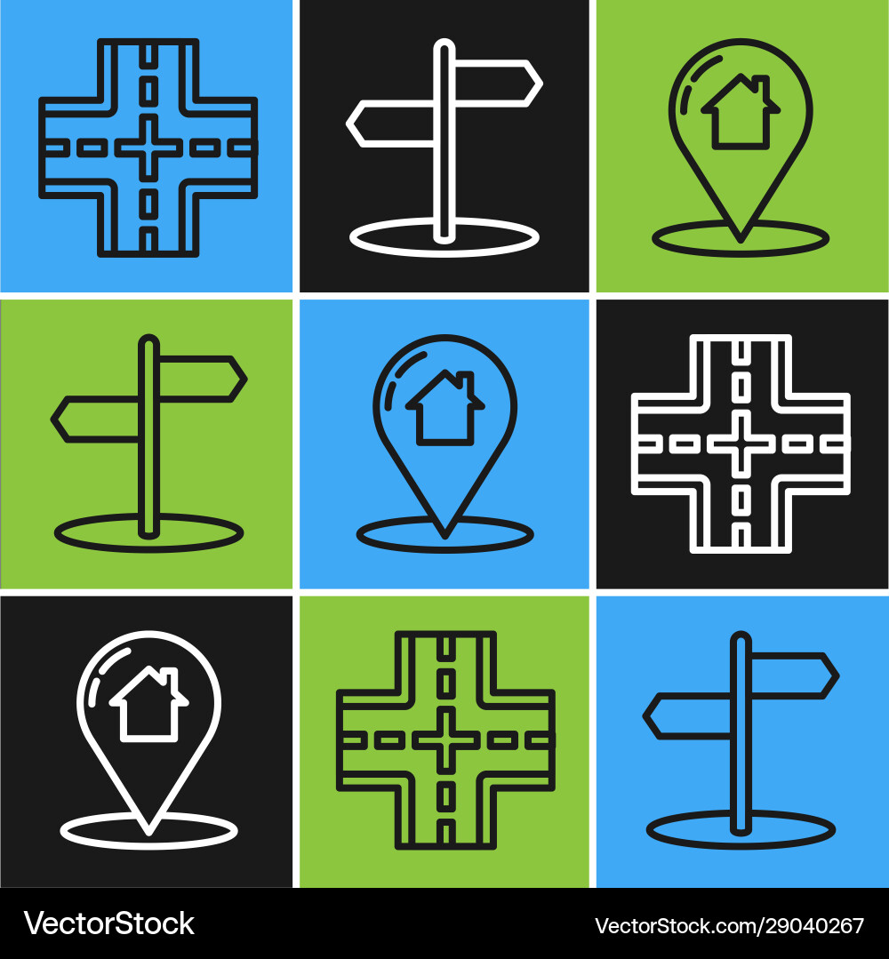 Set line road traffic sign map pointer with house Set line road traffic sign map pointer with house Vector Image