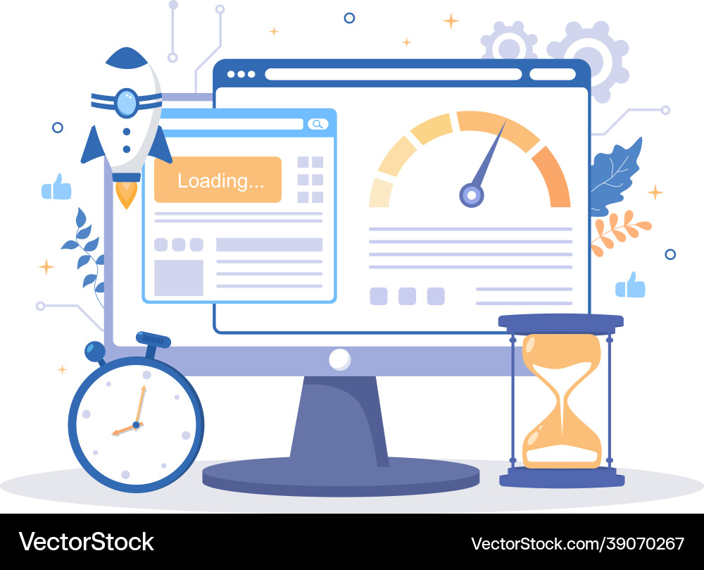 Website loading speed optimization with server Website loading speed optimization with server vector image