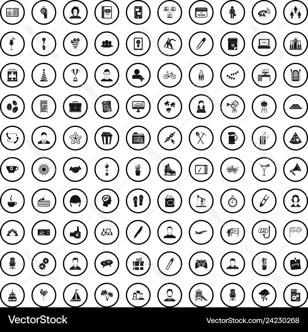 100 team building icons set simple style Vector Image
