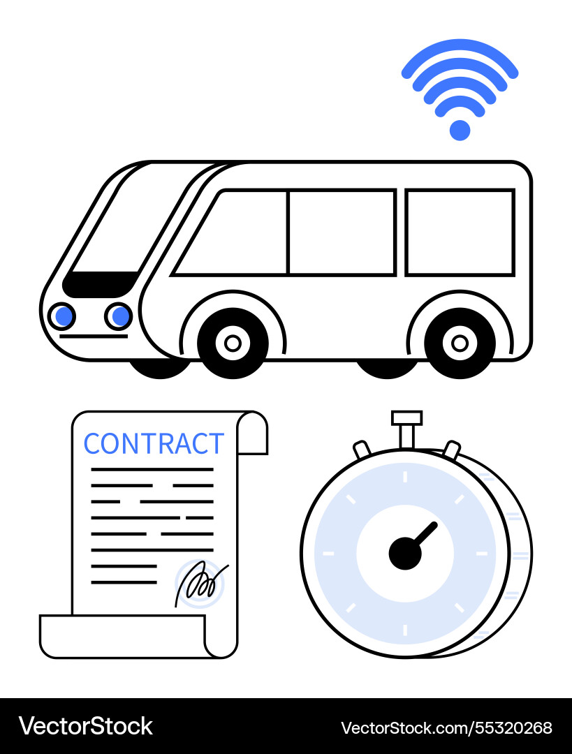 Autonomous bus with wireless contract Autonomous bus with wireless contract vector image