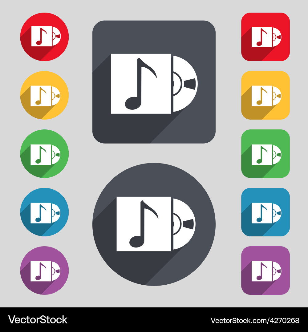 Cd player icon sign a set of 12 colored buttons vector image