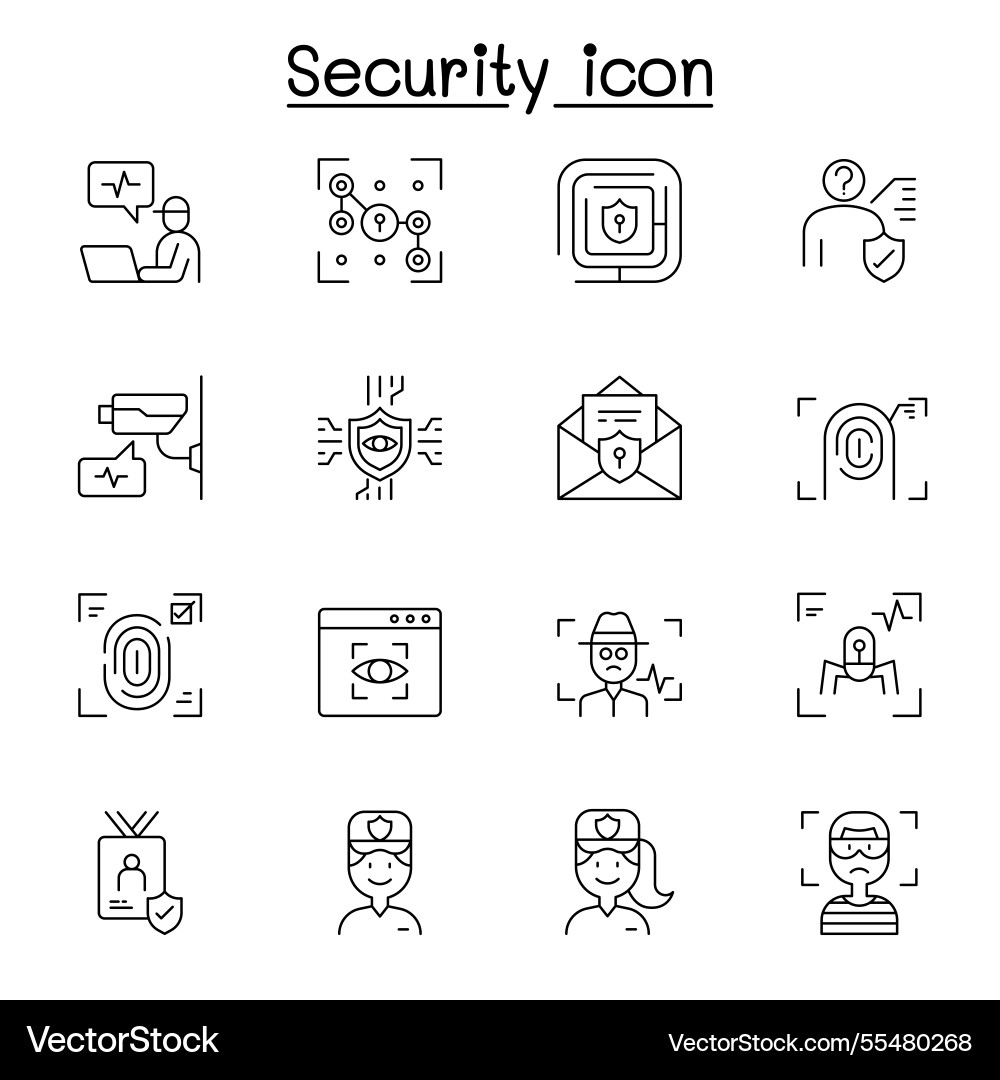 Computer security icon set in thin line style Computer security icon set in thin line style vector image