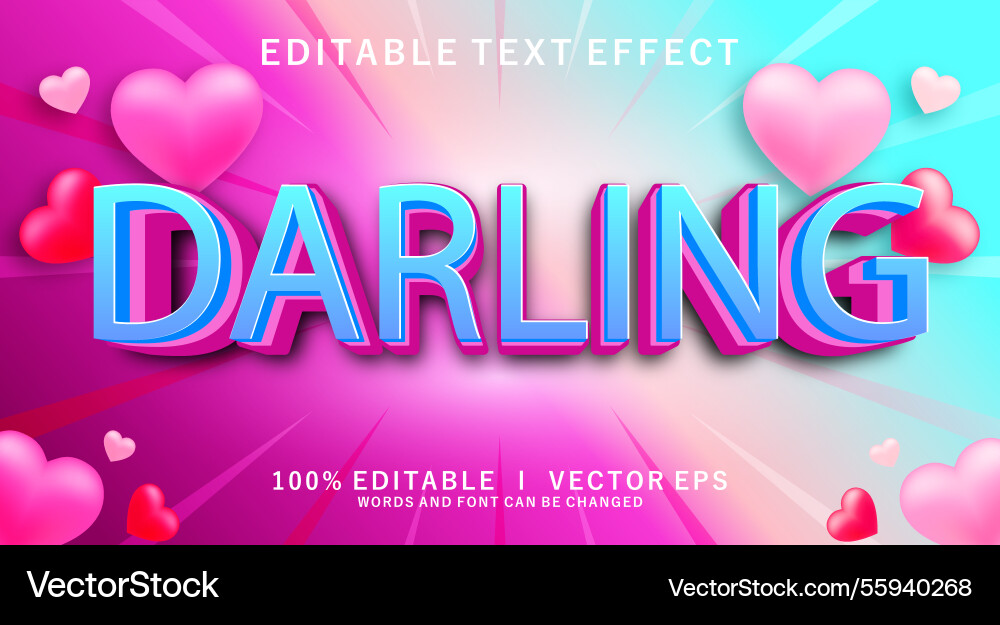 Darling 3d text effect with modern style design Darling 3d text effect with modern style design vector image