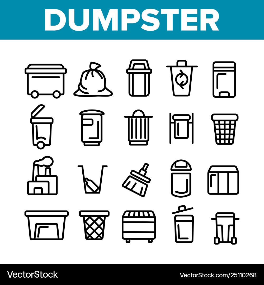 Dumpster garbage container thin line icons set Dumpster garbage container thin line icons set vector image