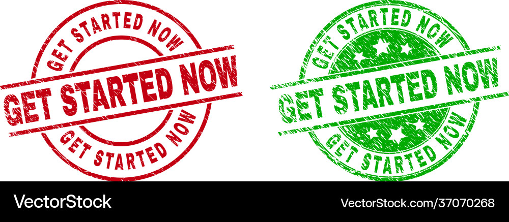 Get started now round badges using scratched Vector Image