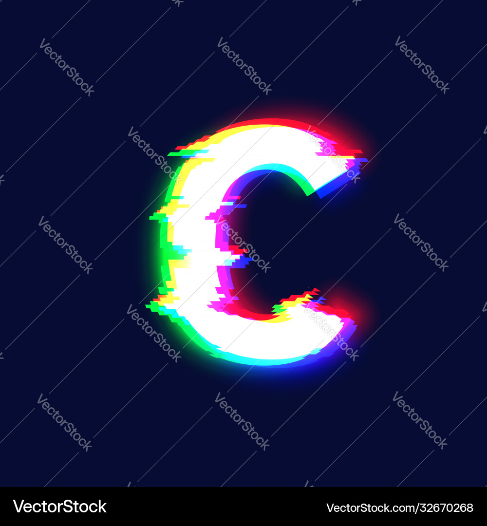 Glitch Font Character 'C' - Distorted Effect vector image