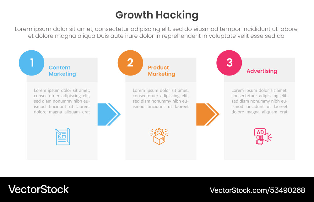 Growth hacking infographic 3 point with box Growth hacking infographic 3 point with box vector image
