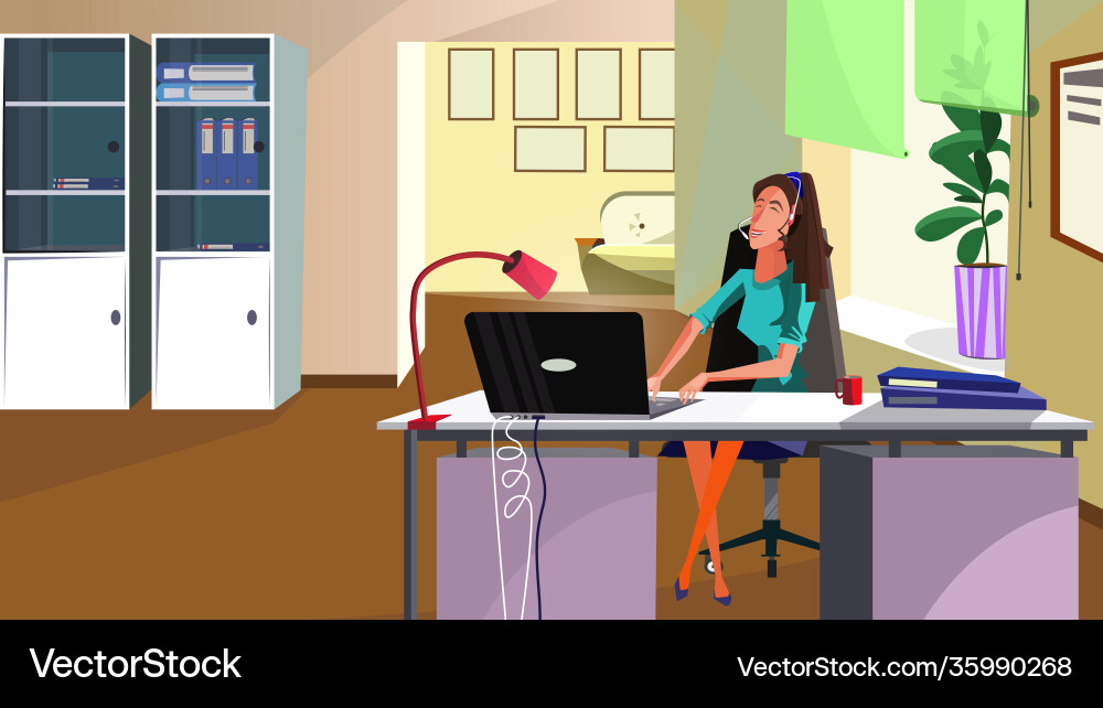 Helpdesk operator answering call Helpdesk operator answering call Vector Image