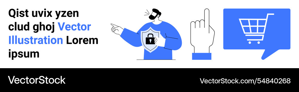 Man with shield and lock pointing hand shopping Man with shield and lock pointing hand shopping vector image