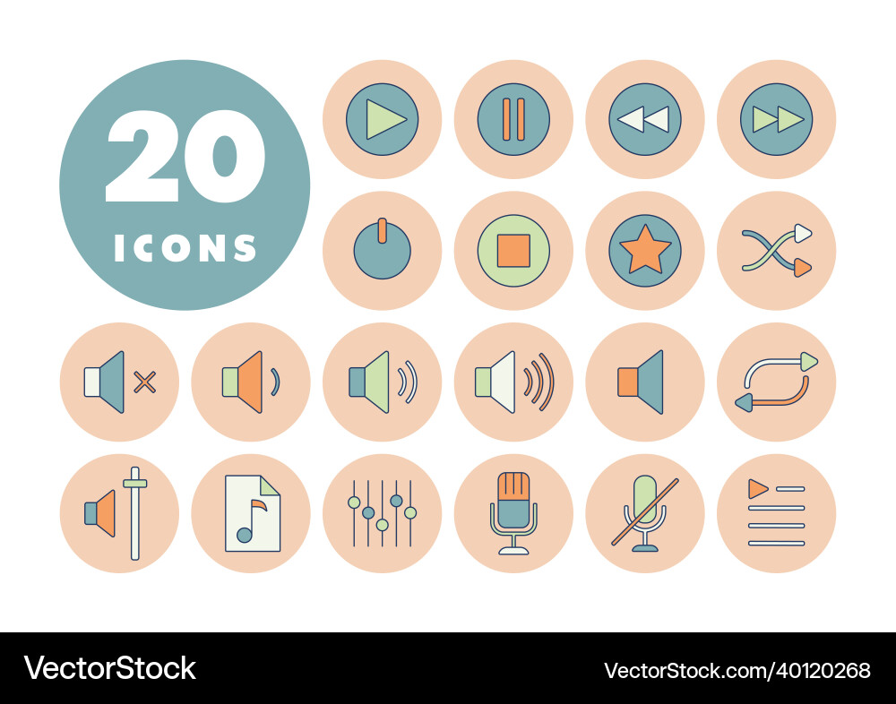 Multimedia user interface flat color icons set Multimedia user interface flat color icons set vector image