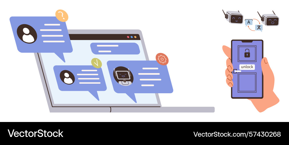 Secure access control with laptop notifications Secure access control with laptop notifications vector image
