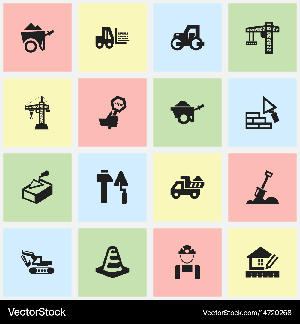 Set of 16 editable building icons includes vector image