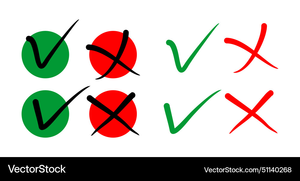 Set of yes and no or right wrong cross vector image