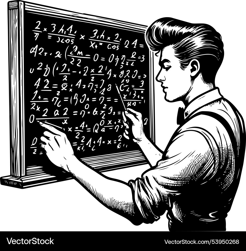Student solving math problems on a blackboard Student solving math problems on a blackboard vector image