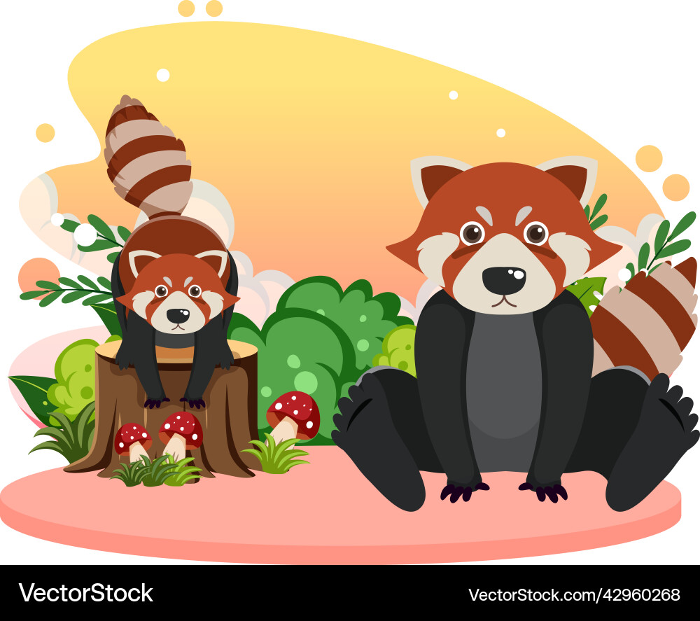 Two red pandas in flat cartoon style Two red pandas in flat cartoon style vector image