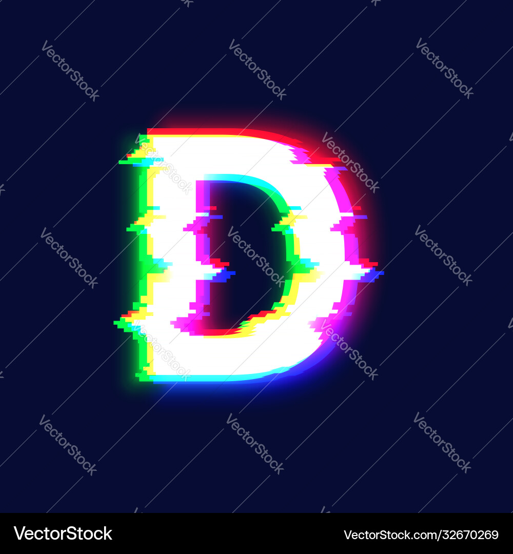 Glitch Font Character D - Distorted Effect vector image