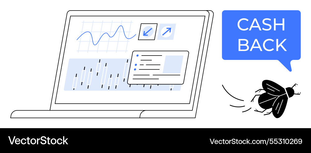 Laptop with data analysis charting interface Laptop with data analysis charting interface vector image