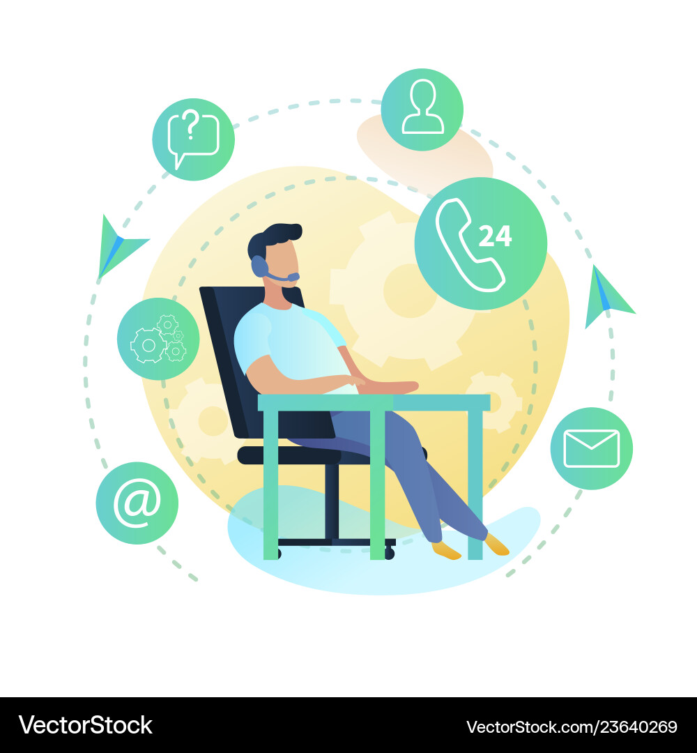 Man sitting computer customer service Man sitting computer customer service Vector Image