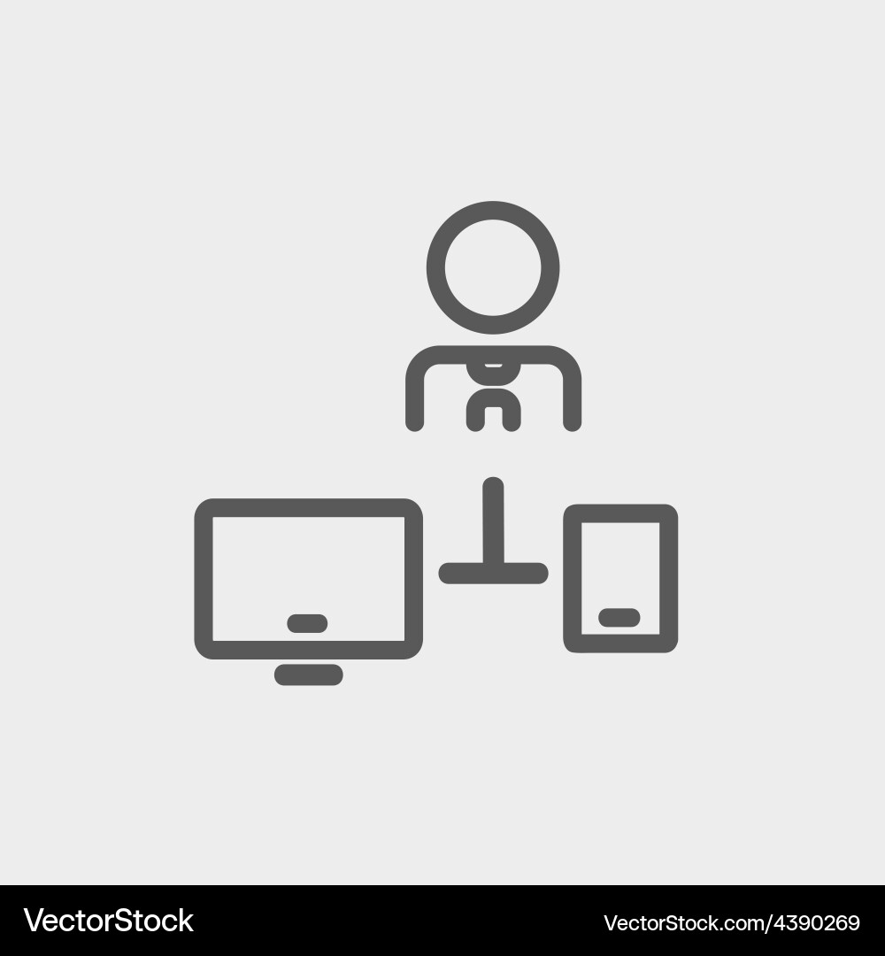 Man with computer set thin line icon Vector Image