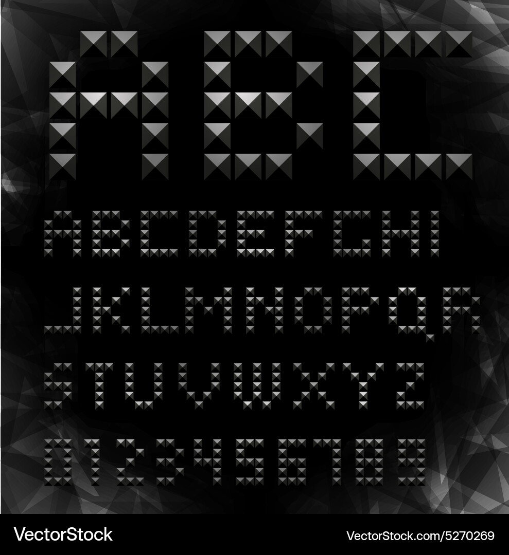 Metallic Pixel Font with Studs vector image