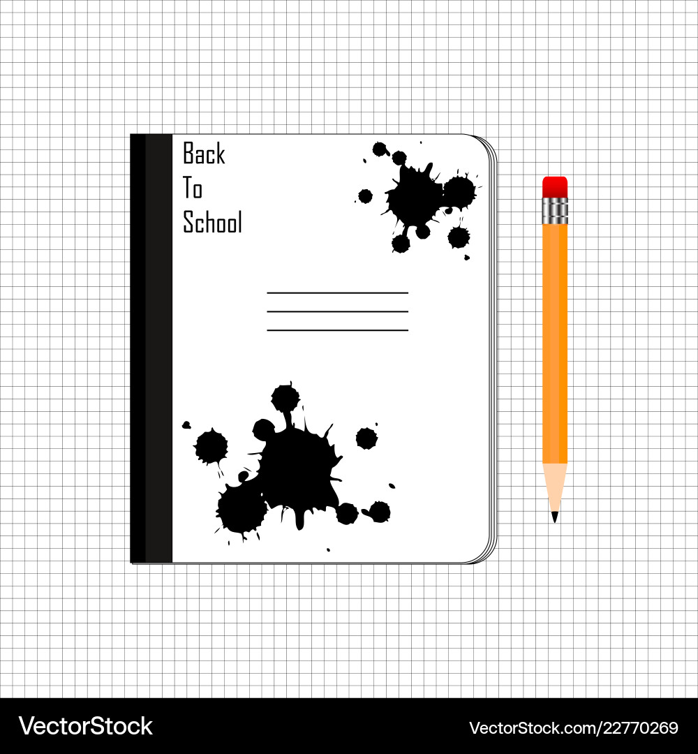 Notebook and pencil on checkered background vector image