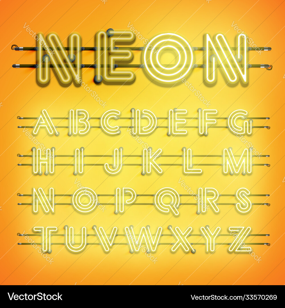 Realistic dashed neon font with shadows glow Vector Image