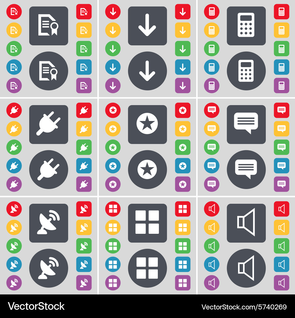 Text file arrow down calculator socket star chat vector image