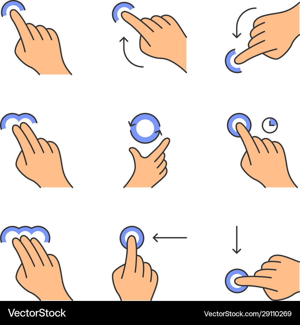 Touchscreen gestures color icons set Vector Image