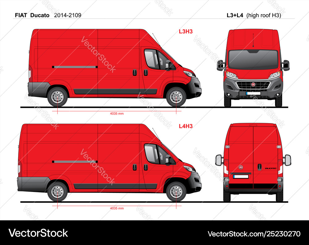 Fiat Ducato L3H3 & L4H3 Cargo Van Template 2014-20 Vector Image