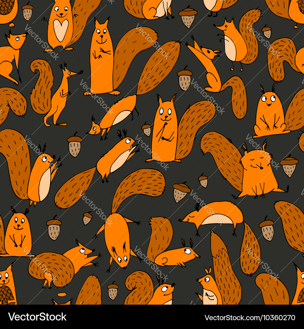 Funny squirrel with nut seamless pattern for your vector image