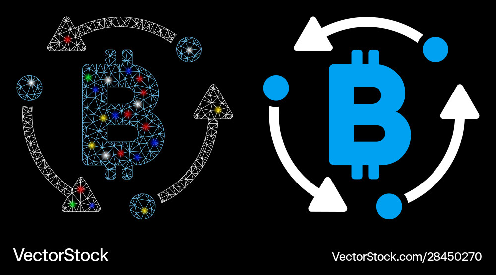 Glossy mesh network bitcoin rotation icon Glossy mesh network bitcoin rotation icon Vector Image