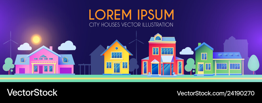 House exterior town landscape houses along House exterior town landscape houses along vector image